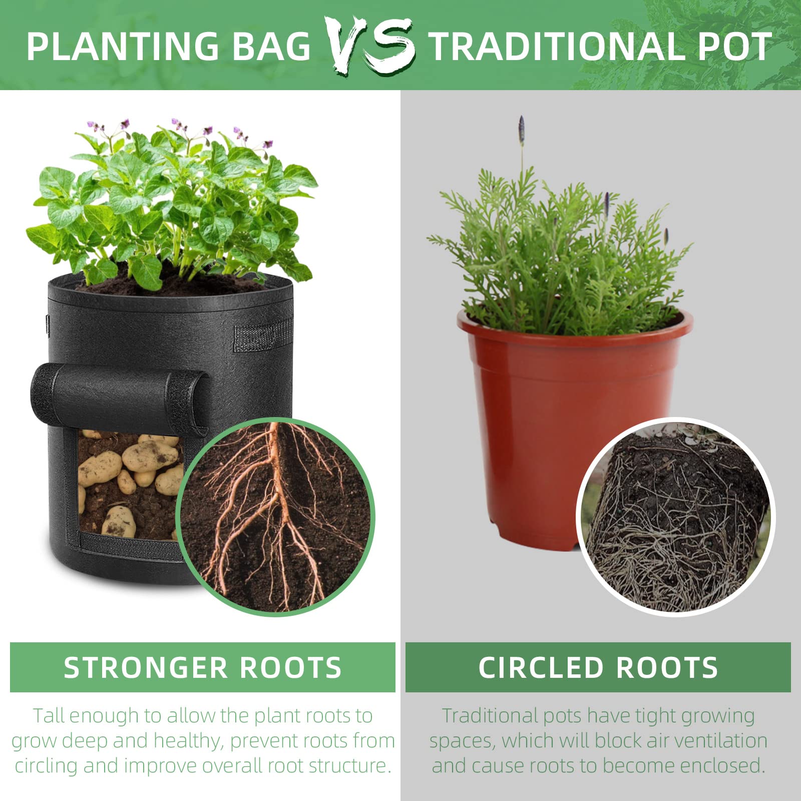 LITLANDSTAR Paquete de 6 bolsas de cultivo de patatas de 15 galones, bolsa de plantas de jardín de tela no tejida resistente con solapa y asas, macetas de tela de aireación para cultivar verduras,