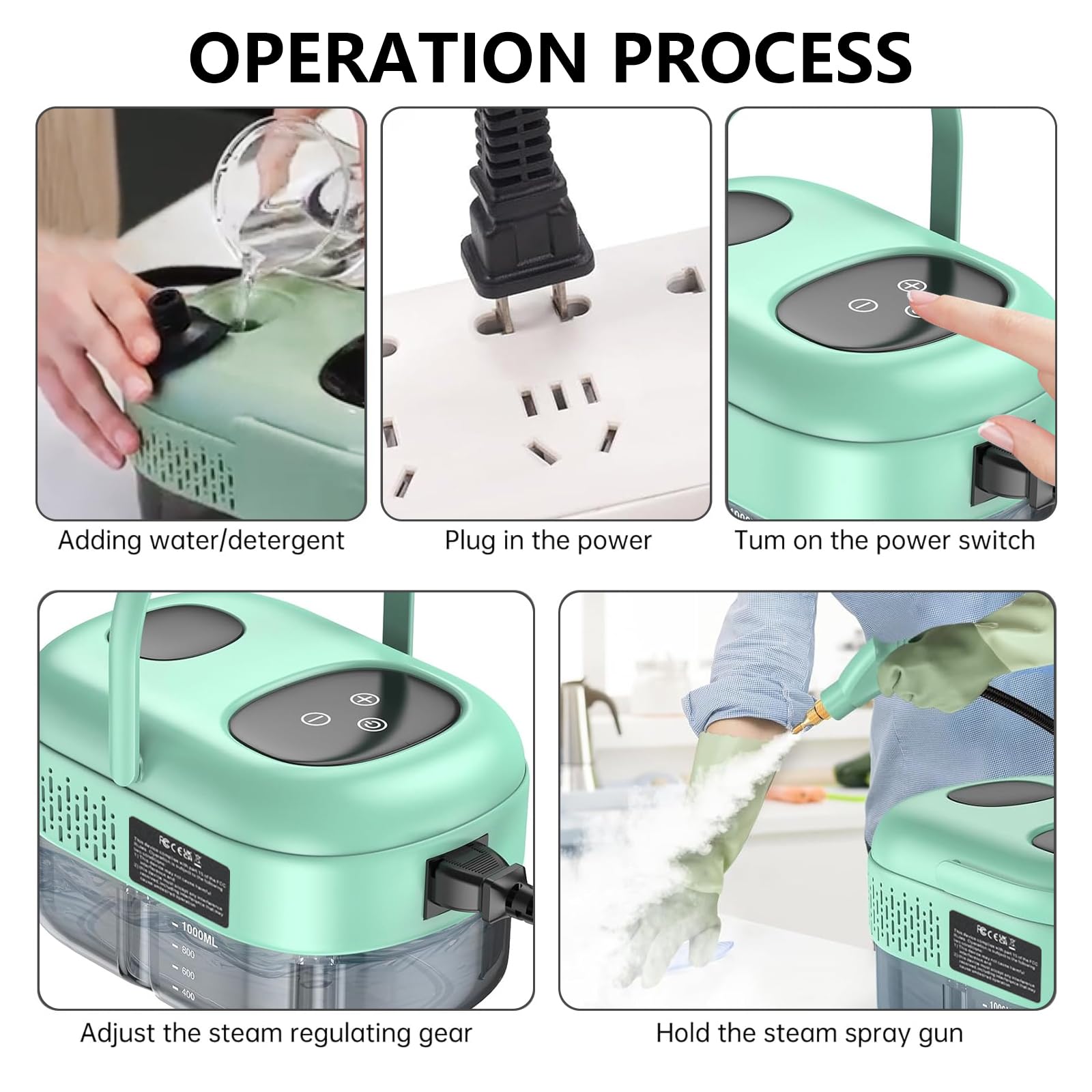 Pembersih Uap Genggam 2500W – Pembersih Uap Portabel Bertekanan Tinggi untuk Rumah, Mobil, Dapur, Keramik dengan 3 Sikat