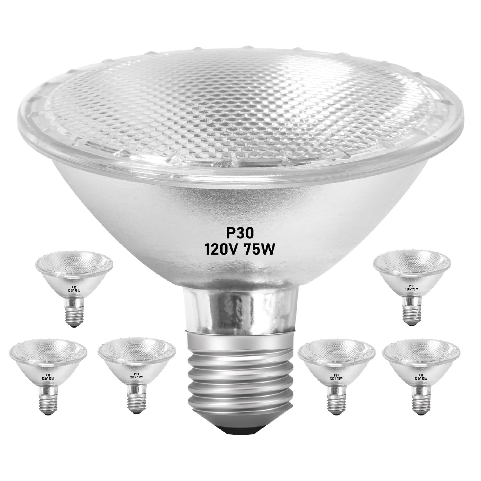 Par30 75W Short Neck Halogen Floodlight Bulbs 120V, 6 Pack 75 Watt Par30 Halogen Light Bulbs E26 Dimmable 2700K Indoor Outdoor Buld for 5-6in Recessed/Ceiling Can/Accent/Tracking Lights