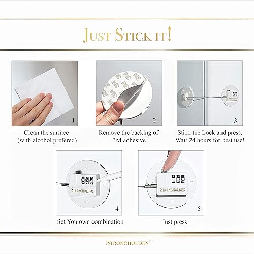 Miniatura 6 de Strongholden - Combinación de cerradura para refrigerador, a prueba de niños, bloqueo de congelador a prueba de niños, cuida a tu familia con