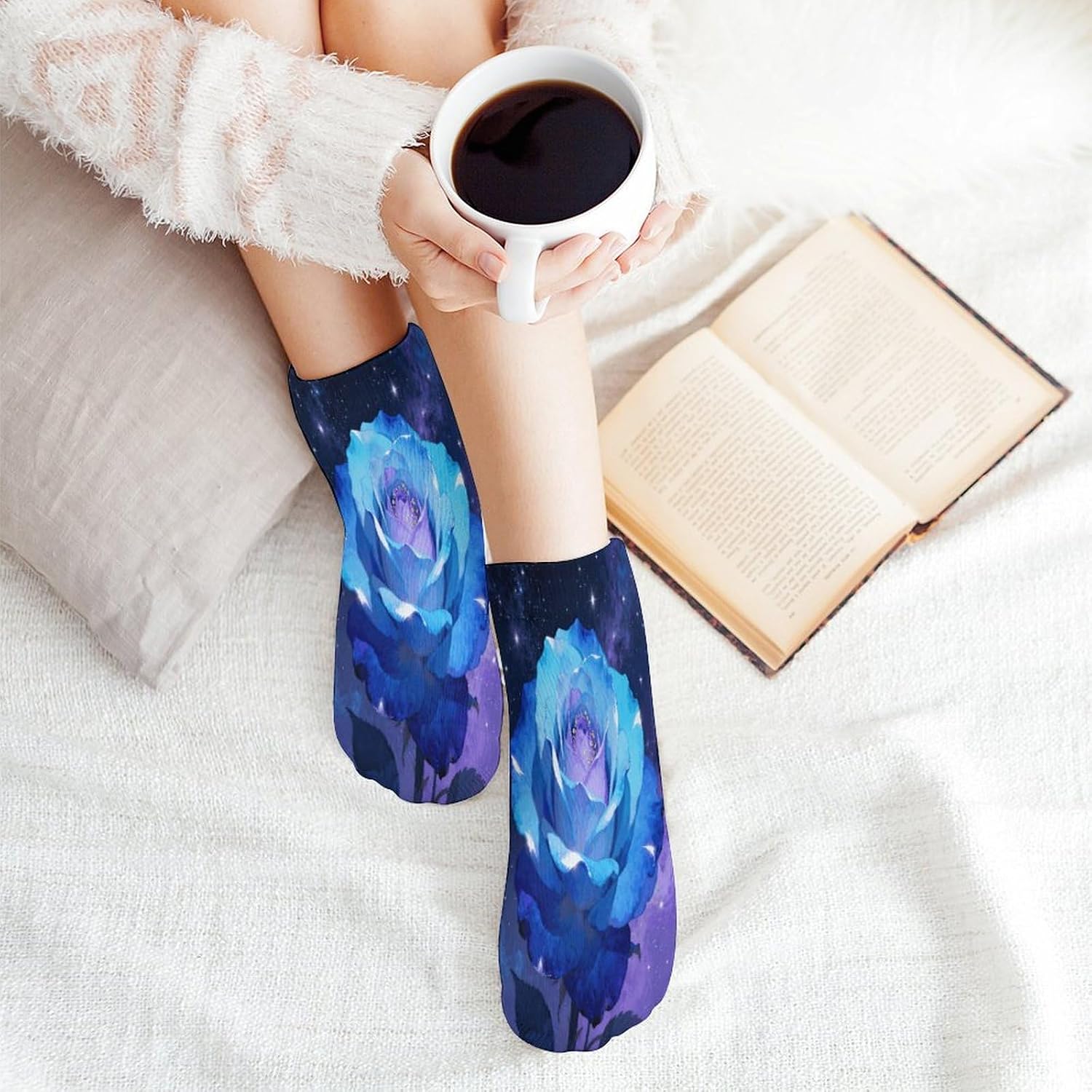 Rose Blue Crew Sock for Men Women Funny Novelty Socks Athletic Ankle Socks Comfort Soft Low Cut Tab Sock 5 Pairs