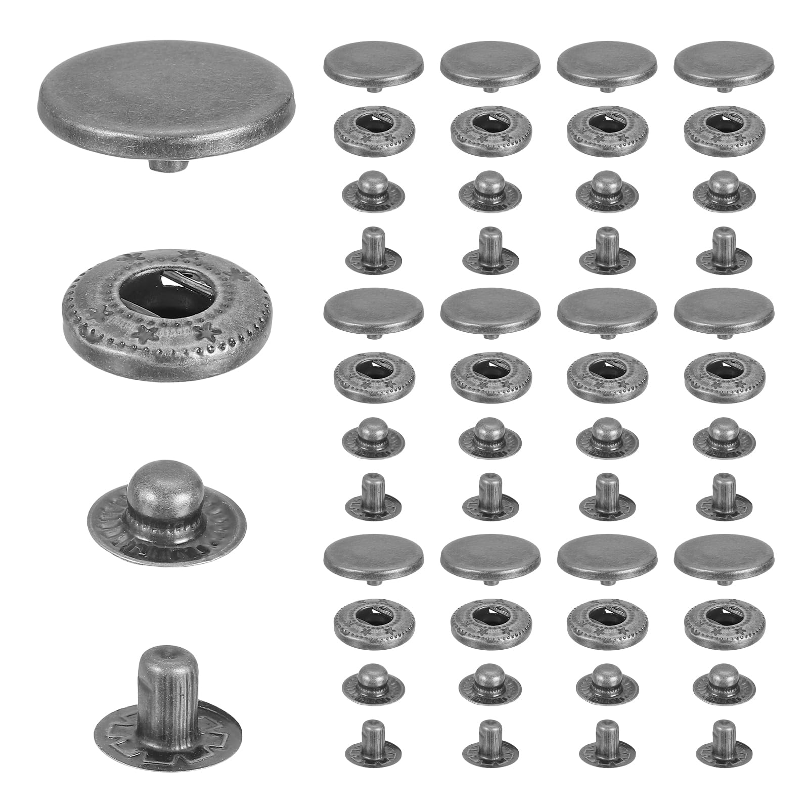 sourcing map 17mm Snap Fastener Stainless Steel Press Stud Cap Kit, 15 Sets Heavy Duty Snap Button No Sewing for Bag Coats Marine Clothes Jackets Jeans Boat Canvas, Black