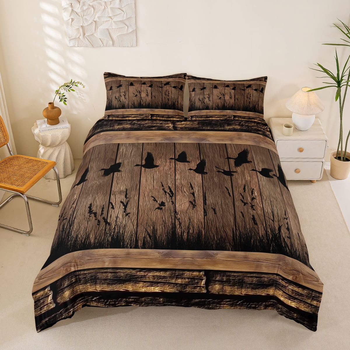 Housse de couette canard colvert au style vintage et rustique 200x200