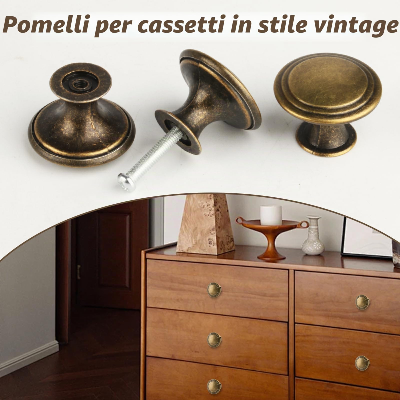 6 Pz Pomelli per Mobili Vintage, 30 mm Pomelli per Cassetti, Pomello per Mobili Vintage Bronzo Rotonde, Maniglia Maniglie Mobili Cucina per Porte Armadio Cassetto Ante di Mobile