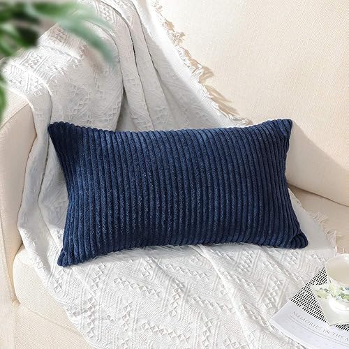 Miniatura 5 de Artscope Fundas de almohada de pana a rayas acogedoras súper suaves decorativas oblongas, fundas de cojín para sofá, dormitorio, decoración de