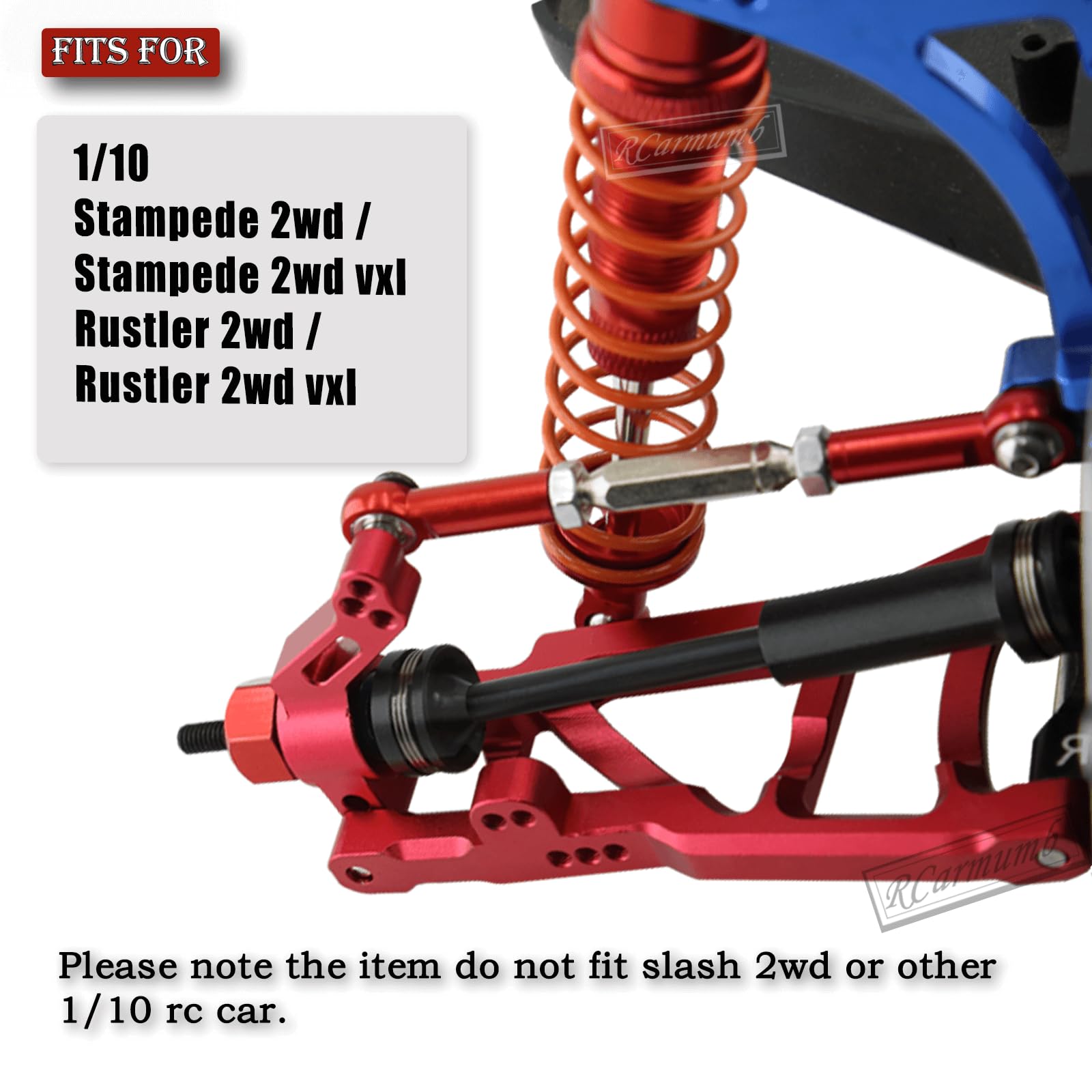 Rcarmumb Upgrades Part for 1/10 Rustler/Stampede VXL 2wd,Alloy Front Rear Shock Absorbers,Turnbuckles,Suspension A Arms,Steering Blocks Caster Blocks C-Hubs Stub Axle Carriers Left&Right,Red