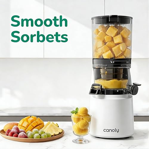 Miniatura 7 de Canoly Exprimidor C16 de prensa en frío, canal de alimentación extra ancho de 6 pulgadas, coladores 3 en 1 (jugo y sorbete y leche de nueces),