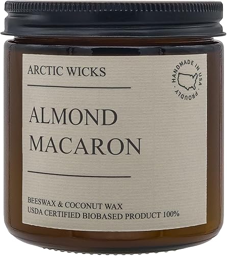 Macarrón de Almendra | Velas Perfumadas Arctic Wicks de Coco y Cera de Abeja | Vela de Ámbar No Tóxica de 16oz para Decoración de Otoño |