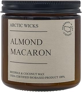 Almond Macaron | Arctic Wicks Scented Candles Coconut & Beeswax Candles | 16oz Amber Non-Toxic Candle Fall Decor | USDA Certified Biobased