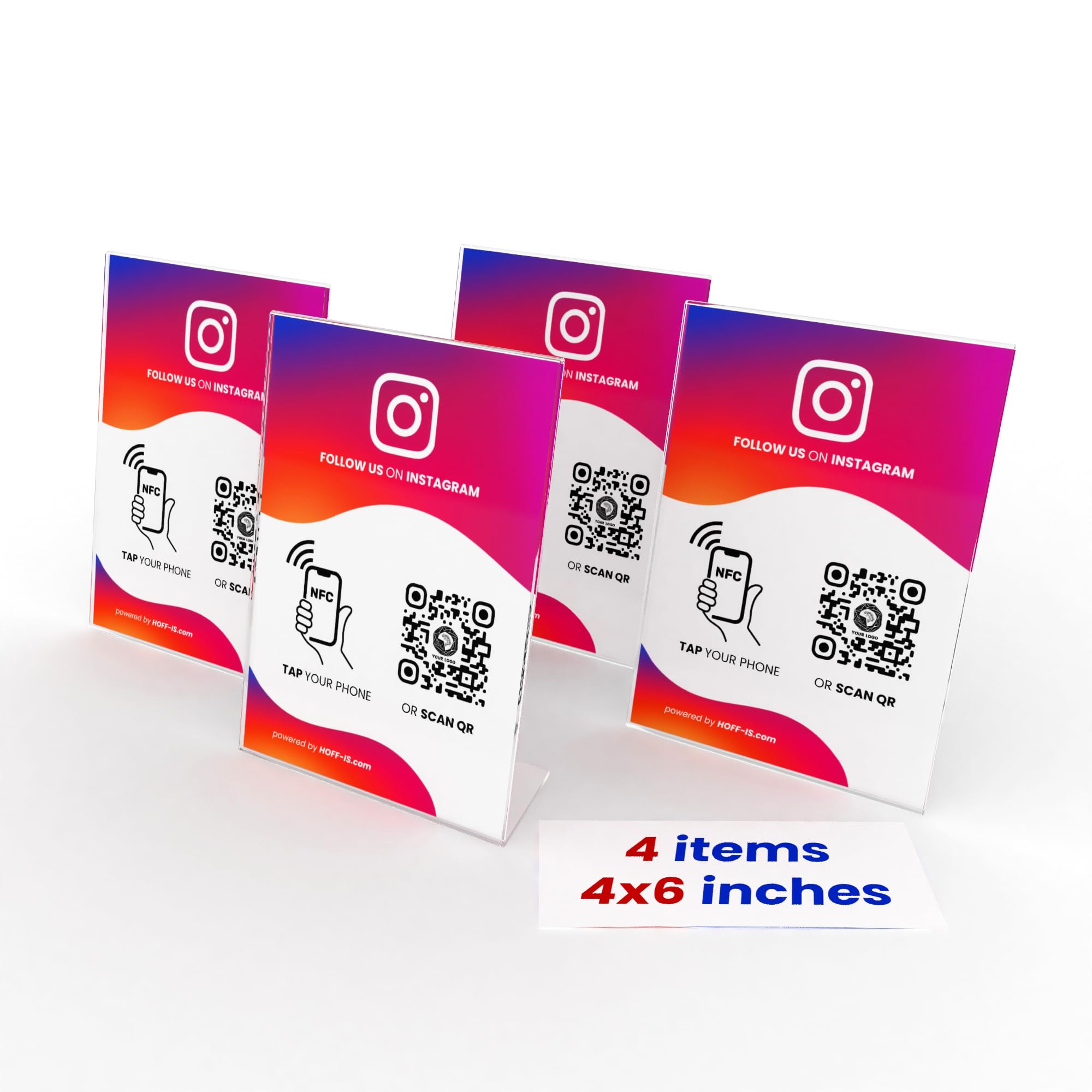 NFC Stand for Instagram follows | NFC & QR Code custom sign for Instagram follows (4 Stands | 4x6 inches)