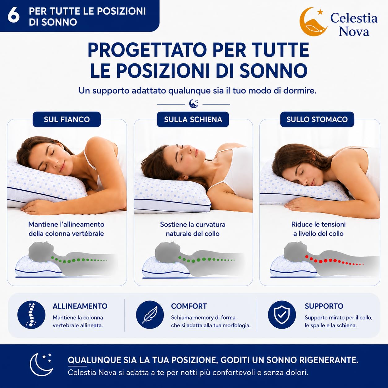 Celestia Nova Cuscino Cervicale Memory Foam 60x50 cm, Cuscino Ergonomico Regolabile per Collo e Cervicale, Doppia Faccia Rinfrescante, Federa Lavabile, Altezza Regolabile