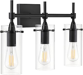 Effimero Black Bathroom Vanity 3 Light Fixture - Modern Over Mirror Lighting with Clear Glass Shades