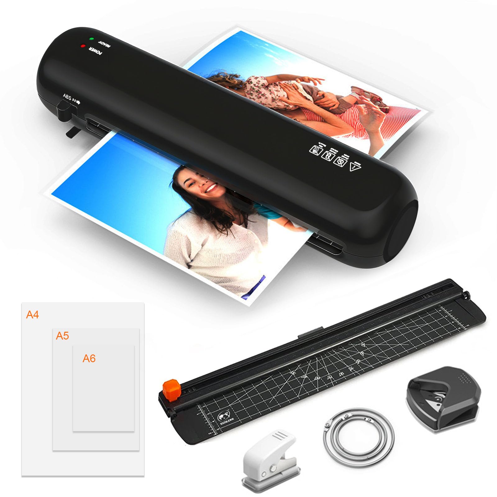 A4 Laminator Machine, 9 inch Thermal and Cold Laminators with 15 Laminating Pouches, Portable Laminator No Bubble for Home/Office/School use (Black)