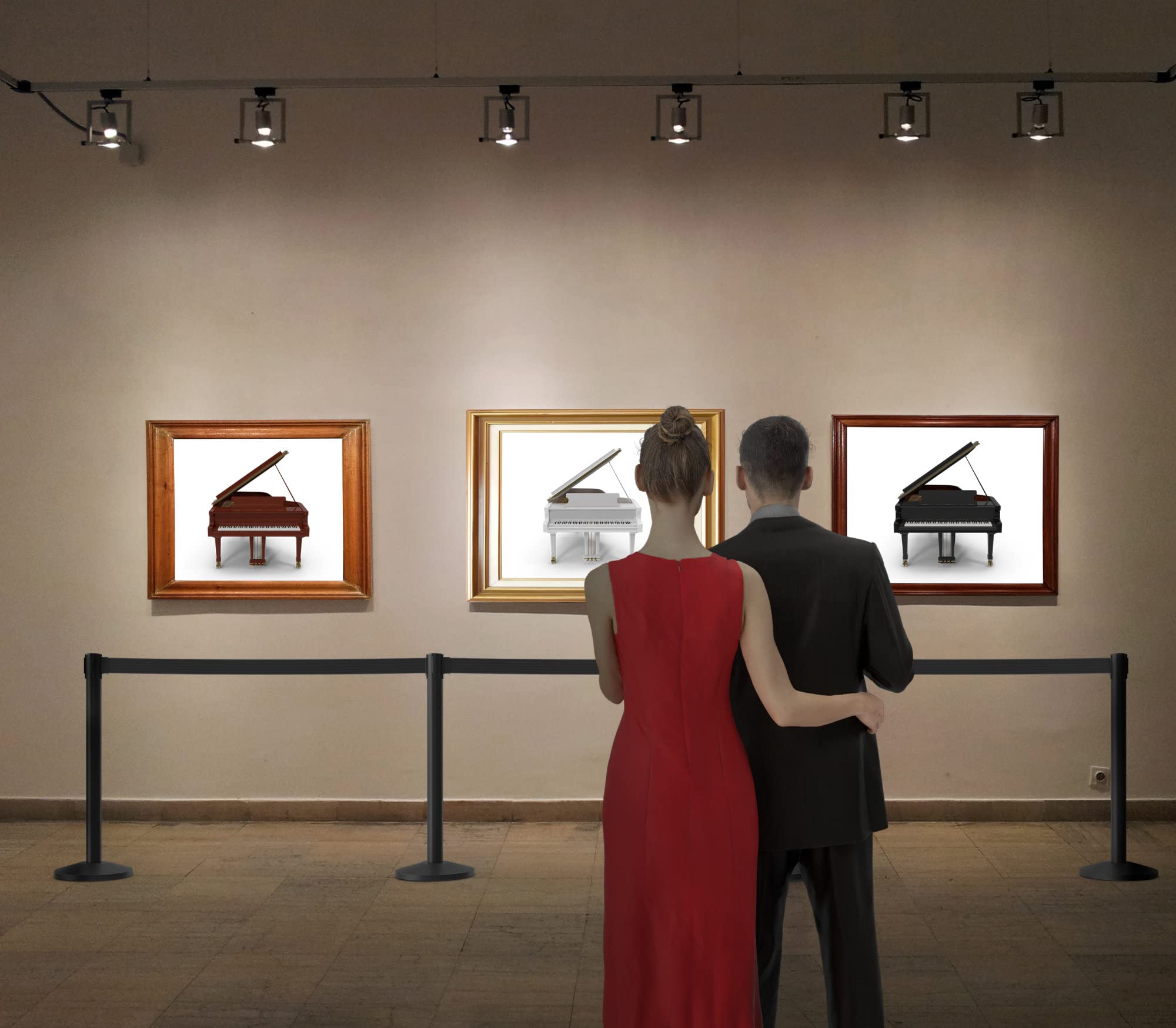 Stagecaptain PLS-200 BKB Absperrständer Personenleitsystem 2 Paar - 4 Stück Absperrpfosten - für Hotel, Ausstellung, Flughafen, Vip, roter Teppich - schwarzes Absperrband - Schwarz