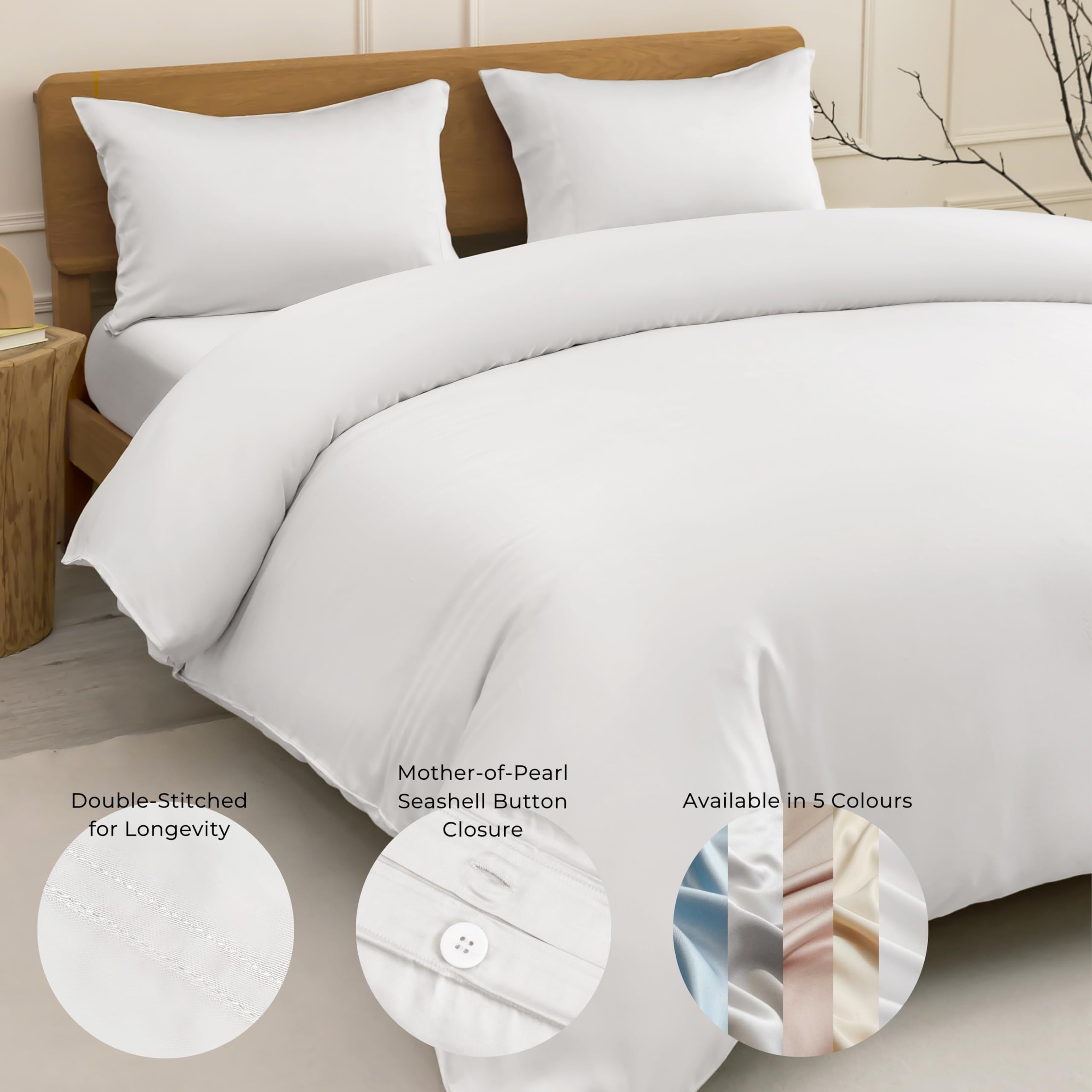 Cube Home, Luxury 3 pcs Bedding Set (200x200cm Duvet Cover + 2 75x50cm Pillowcases), 100% Natural Bamboo, Soft, Breathable - Image 4