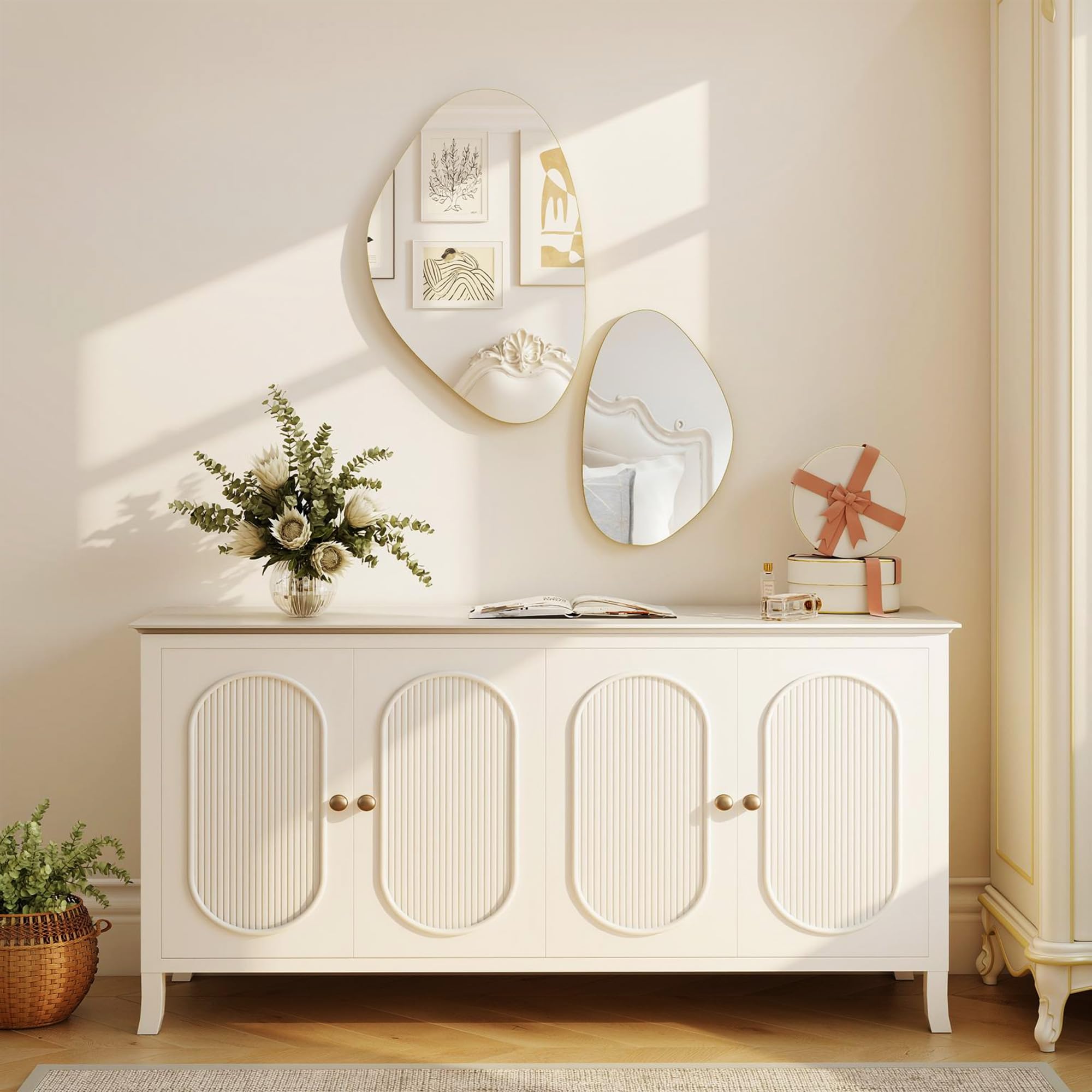 HOMCOM Espejo de pared irregular 2 guijarro marco metálico oro | 70 x 46 cm, 49,5 x 31 cm, espejo colgante asimétrico, sala de estar, entrada, dormitorio, pasillo