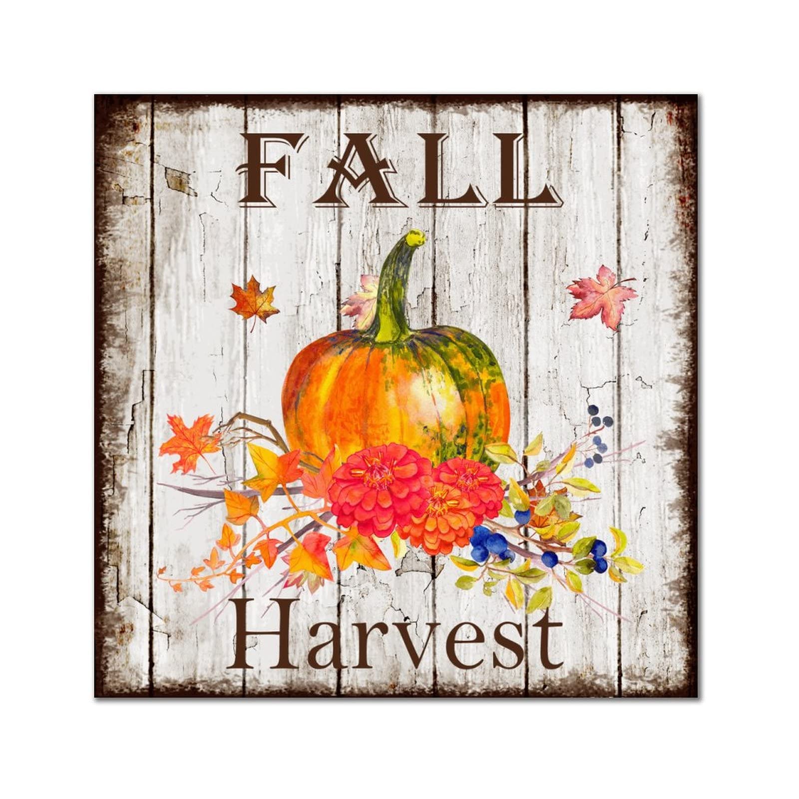 Plaque murale vintage en bois avec citrouille d'automne 35x35 cm