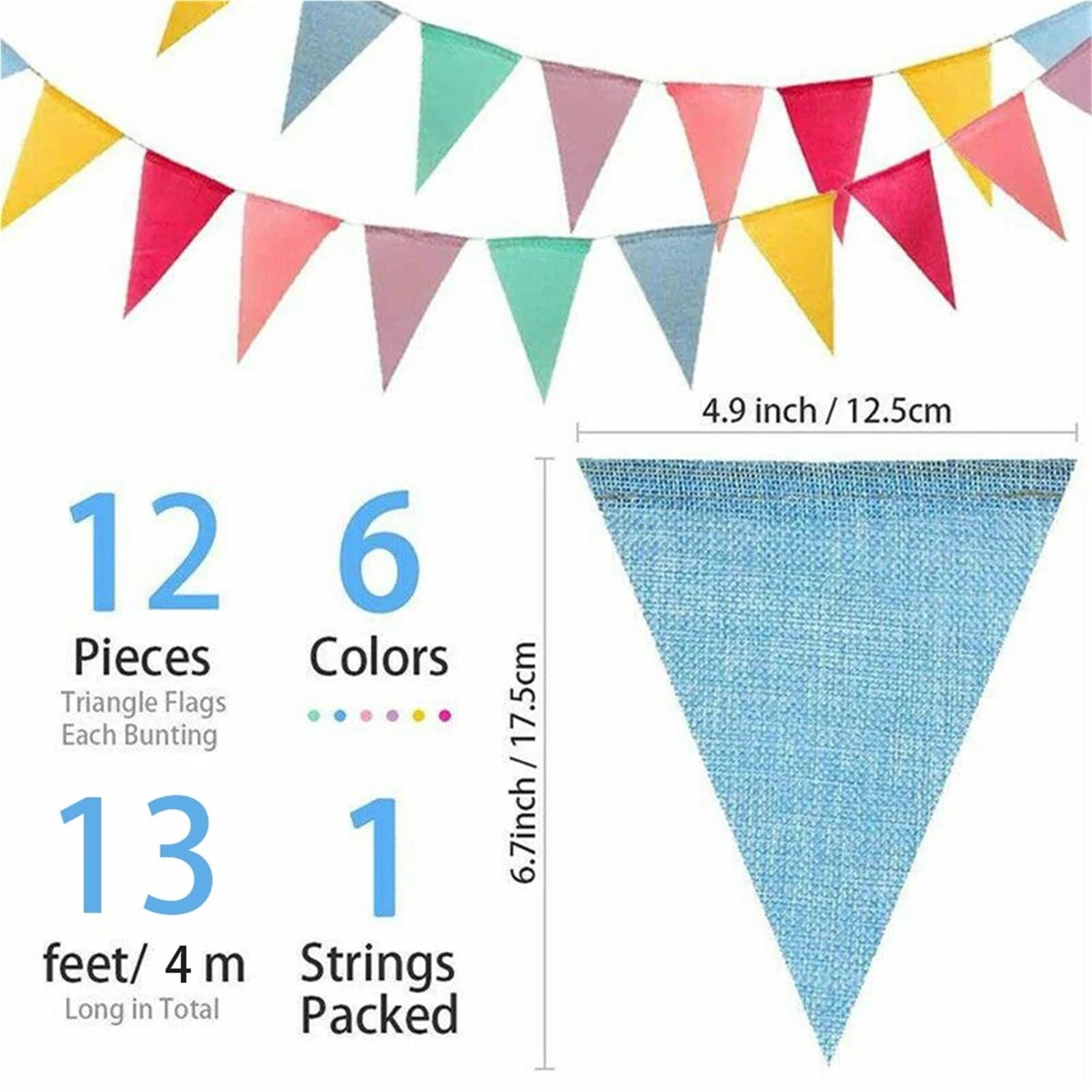 Wimpelkette, 10 Stück, 4 m, 12 Flaggen, bunt, Leinen, Wimpelkette, Banner, Geburtstag, Hochzeit, Weihnachten, Party, Dekoration, Wimpelkette zum Aufhängen