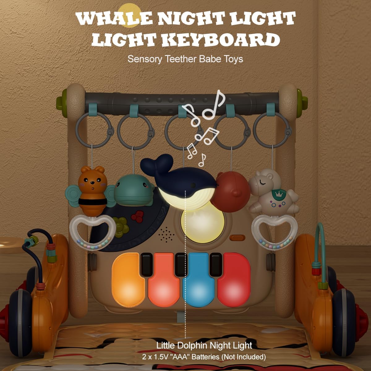 3-in-1 Baby Gym Play Mat with Kick Piano – Musical Activity Center for Infants & Toddlers, Tummy Time Playmat with Lights for Newborns (0-12 Months)