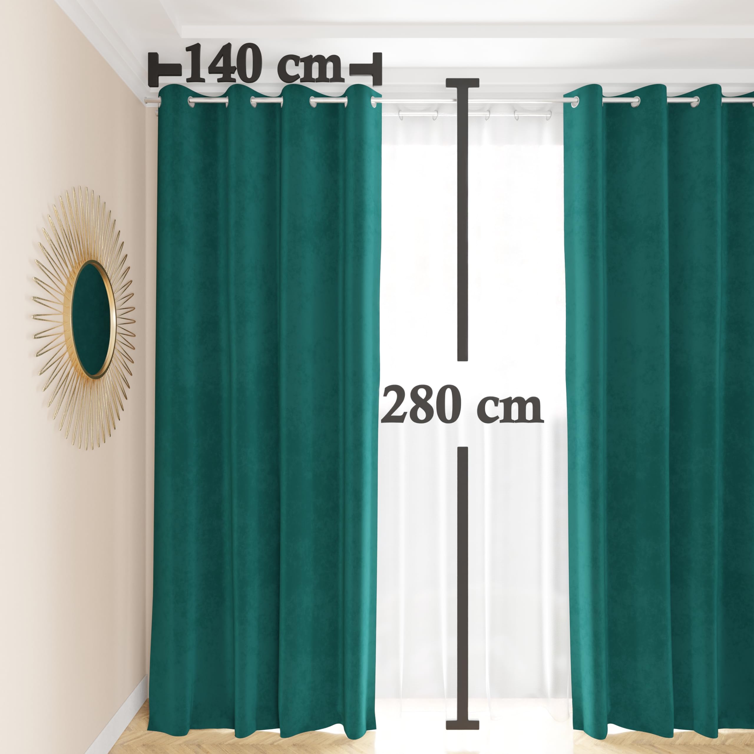 PETTI Artigiani Italiani - Aksamitne zasłony do wnętrz, 2 sztuki, 140 x 280 cm, zasłona welurowa do sypialni, salonu, izolowana, nowoczesna, mosiądz, 100% Wyprodukowano we Włoszech