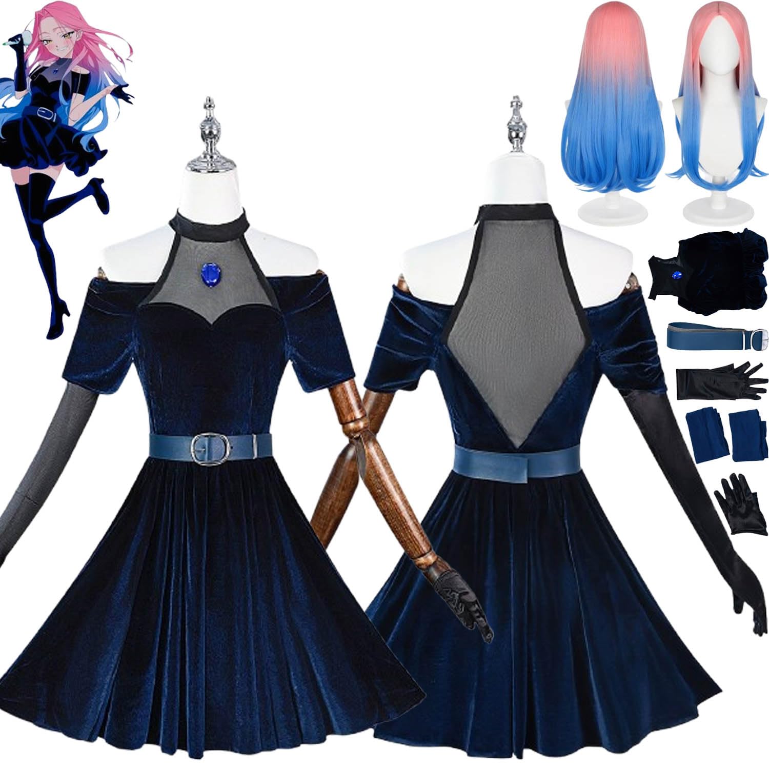 Anime Personaje Mizi Disfraz de cosplay Alien Stage Luka Juego de role Uniforme Conjunto Completo Halloween Fiesta Carnaval Traje de vestir con Peluca para Mujeres