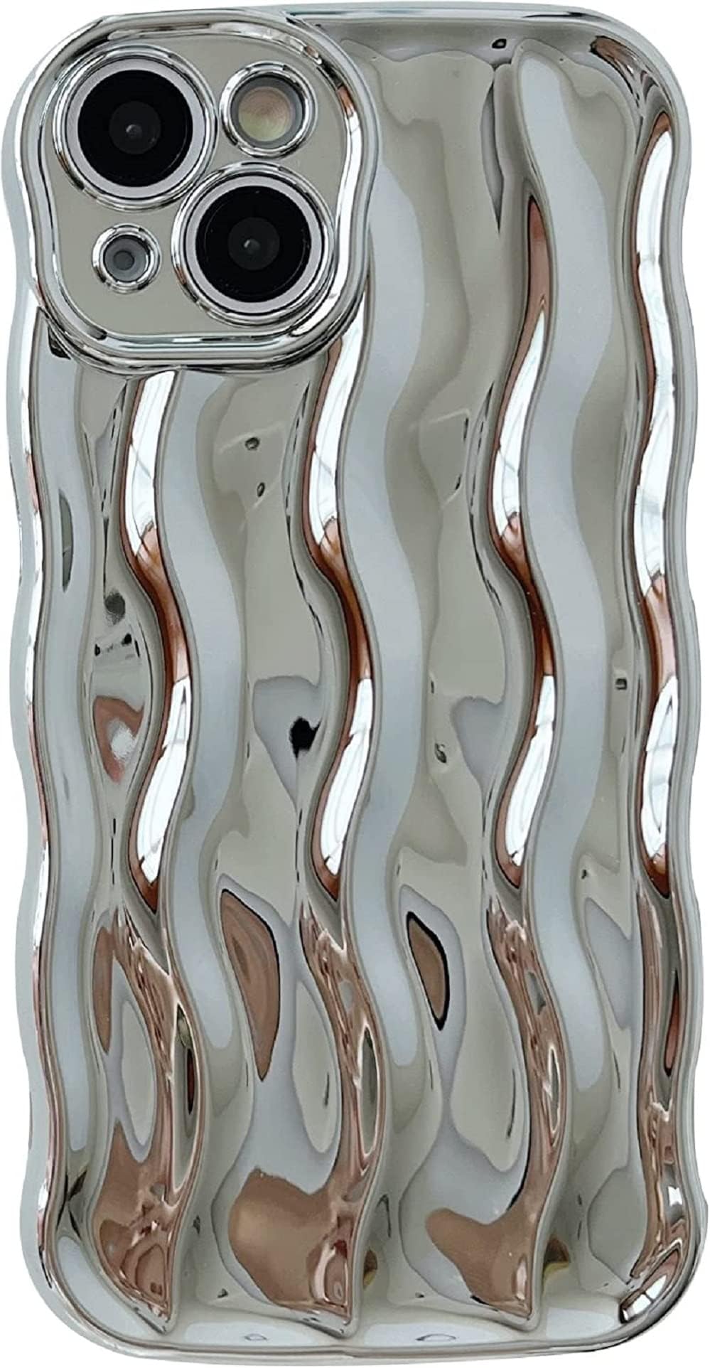 EYZUTAK 3D Water Ripple Pattern Case for iPhone 11 6.1 inch, Solid Color Cute Curly Waves Frame Shape Phone Case Glossy Shockproof Soft TPU Anti-scratch Phone Cover Slim Bumper Case - Silver