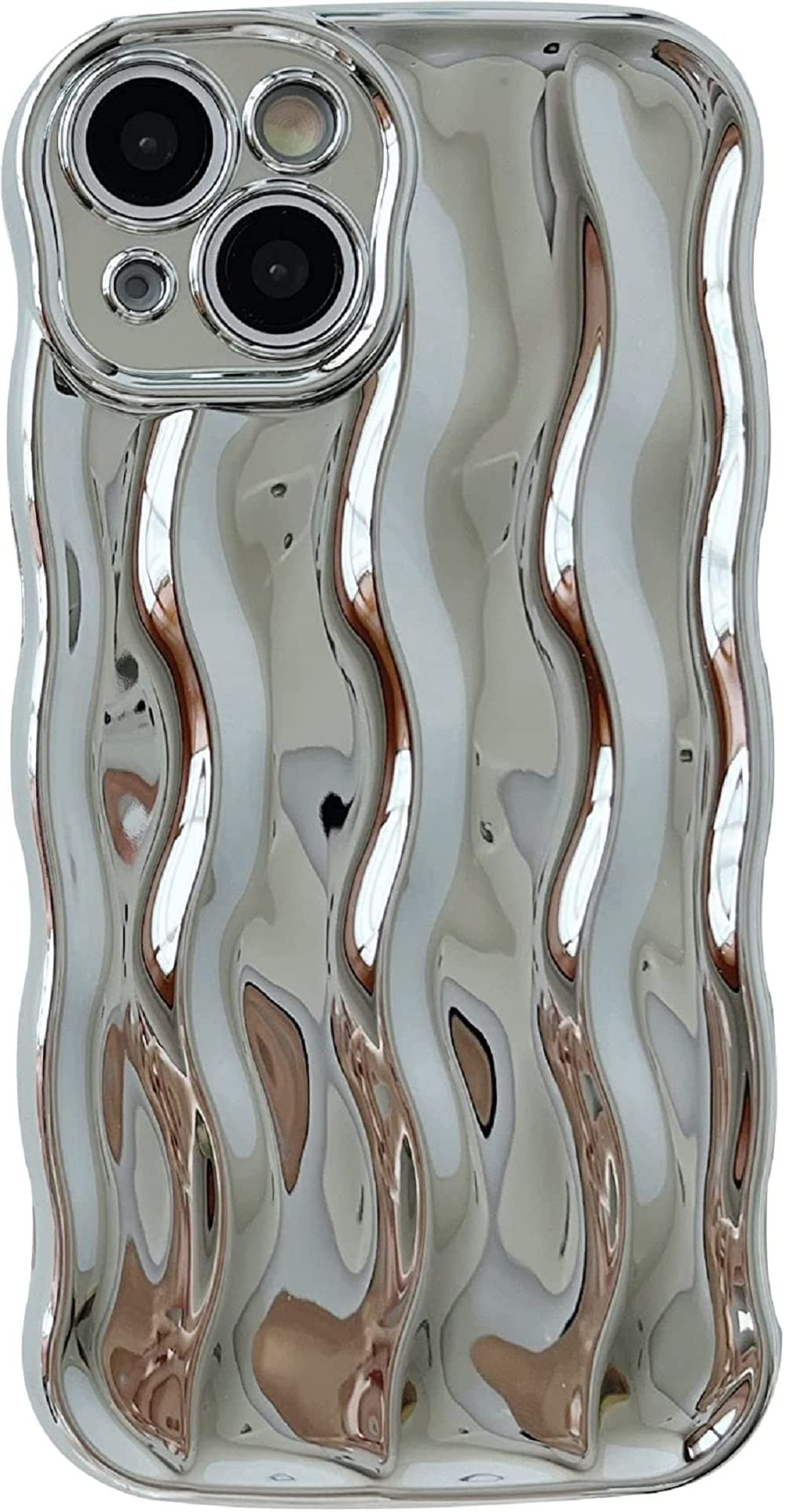 EYZUTAK 3D Water Ripple Pattern Case for iPhone 11 6.1 inch, Solid Color Cute Curly Waves Frame Shape Phone Case Glossy Shockproof Soft TPU Anti-scratch Phone Cover Slim Bumper Case - Silver