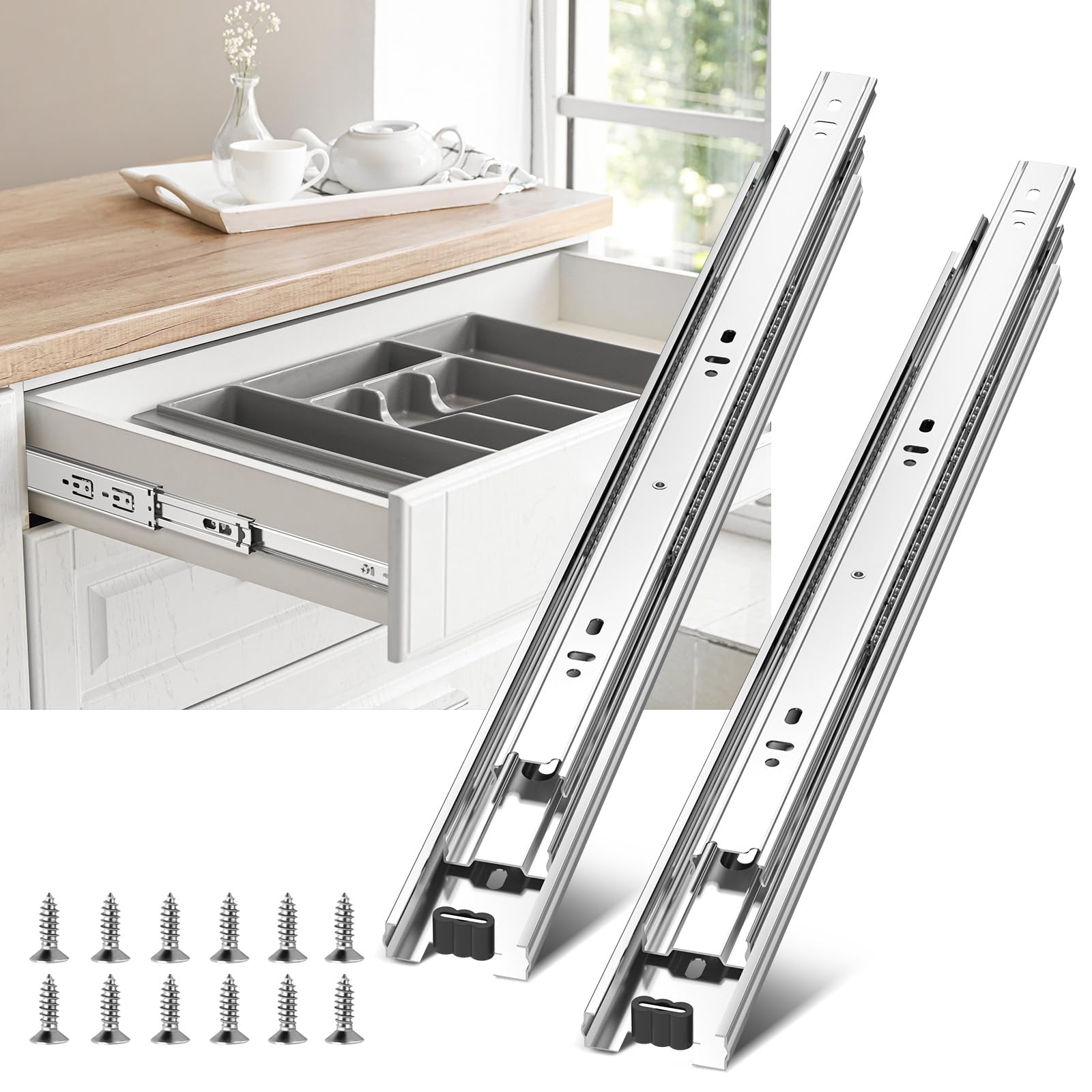 HOSOM 6 Pairs Soft Close Drawer Slides, 20 Inch Ball Bearing Full Extension Cabinet Drawer Slide, Heavy Duty Drawer Slide, Dresser, Kitchen Side Mount Drawer Slides, 100 lbs Load Capacity, 3-Fold