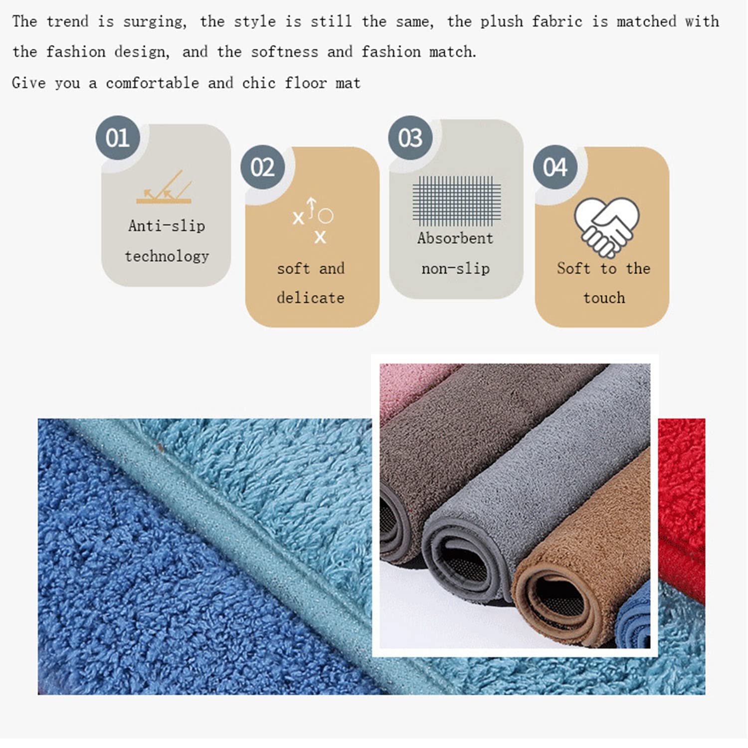 Morbido Bath Mat Tappeto Semplice Tappeto da Bagno Acqua Assorbente Antiscivolo tappetini da Bagno Morbido Microfibra Tessuto Mat Tappeto in Microfibra all'Ingresso Casa,3,60X90CM