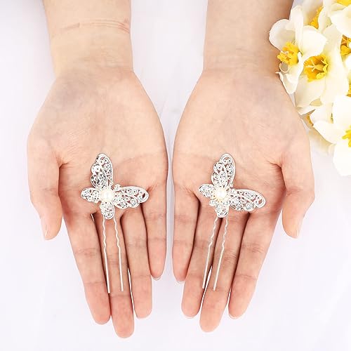 Miniatura 5 de 12 pinzas de mariposa para el cabello, pinzas para el cabello con perlas de cristal, horquillas para el cabello de novia, boda, accesorios para el