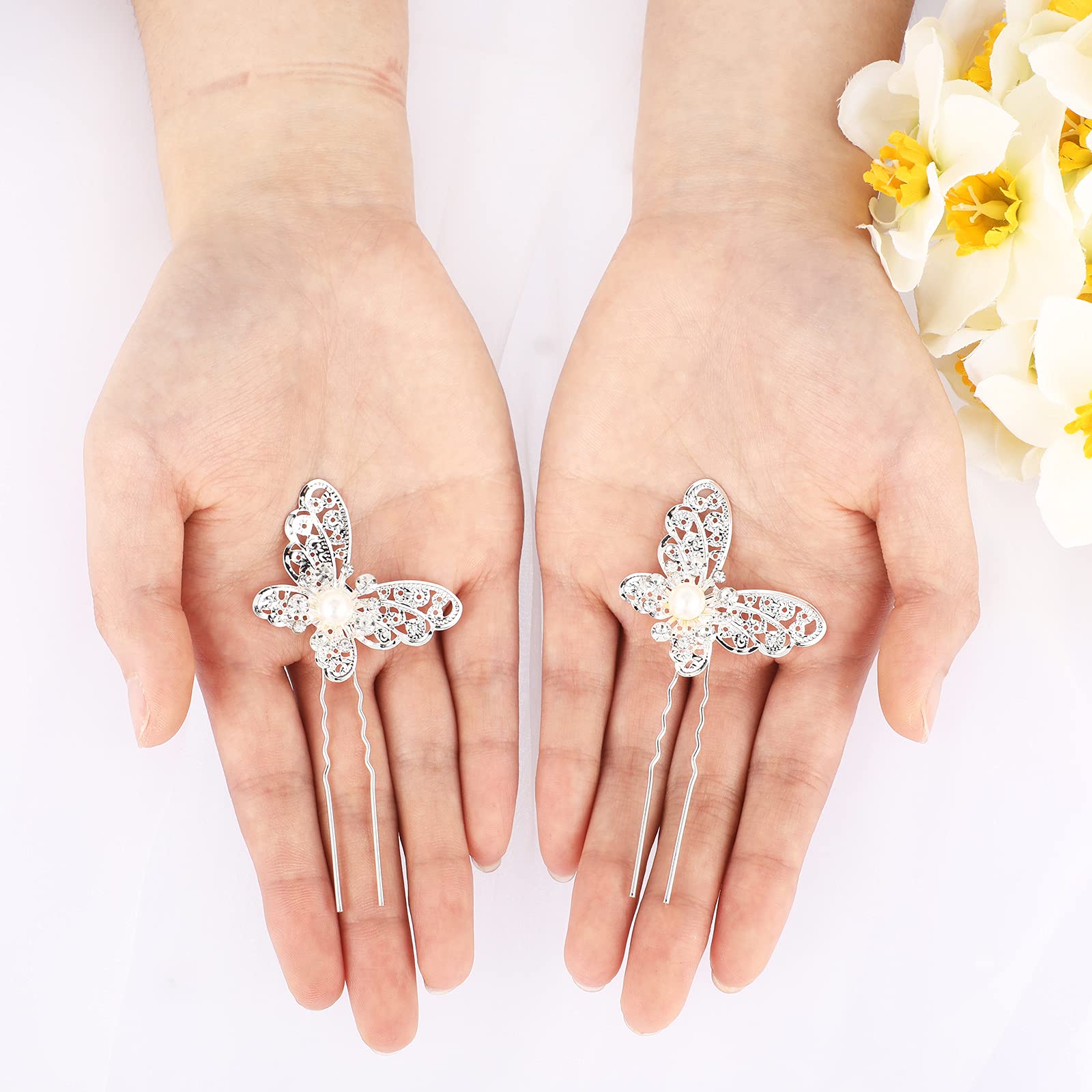 44 Pcs Wedding Bridal Hair Accessories Rhinestone Flower Clip Pearl Butterfly Charming Butterfly Hair Clips with Crystals and Pearls - Set  main image 3