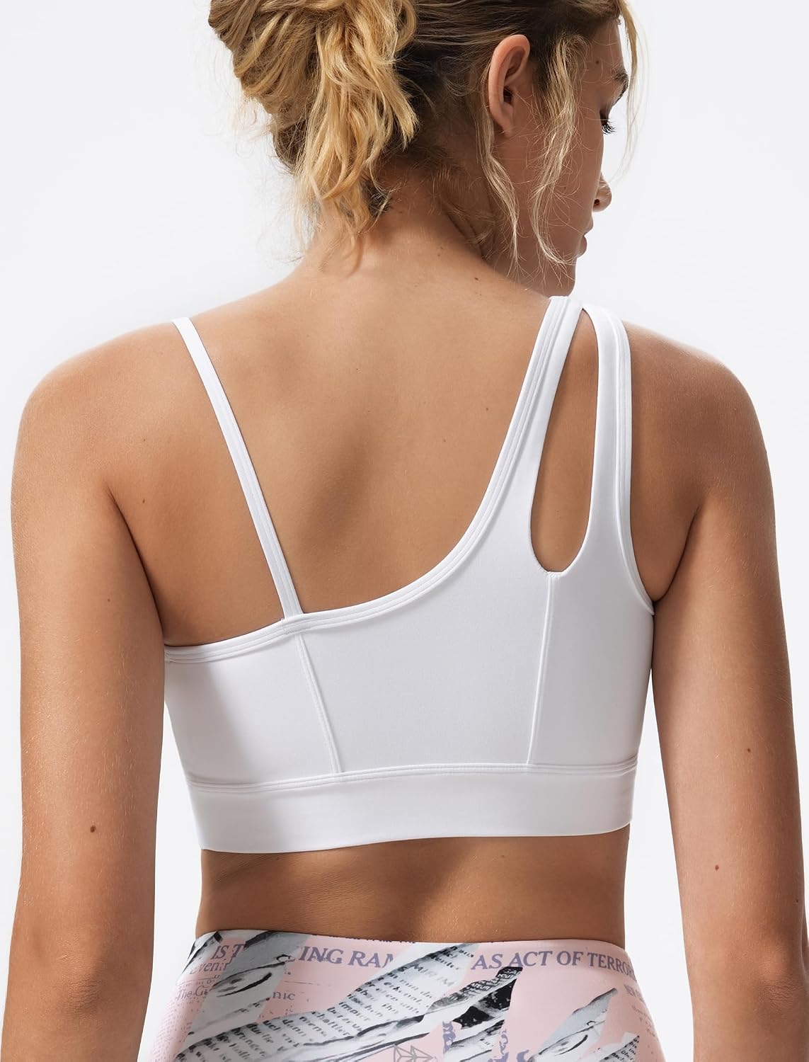 Yvette Womens One Shoulder Sports Bra Asymmetrical Strap Yoga Light Support Padded Wireless Tank Top