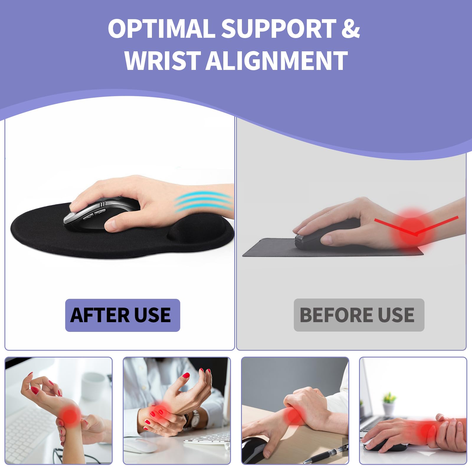 ITNRSIIET Tappetino Mouse Ergonomico con Supporto per il Polso, Tappetino per Mouse in Gel Confortevole, base antiscivolo in PU, per Computer e Laptop, Marmo blu e nero
