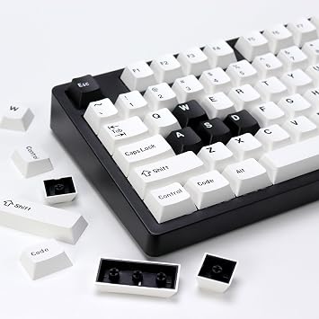Bow PBT Double Shot Keycap Set,174 Keys White and Black Custom Key Cap Keycaps 60 Percent Cherry Profile Keycaps for 61/64/68/84/87/100/104/108 Mechanical Keyboard