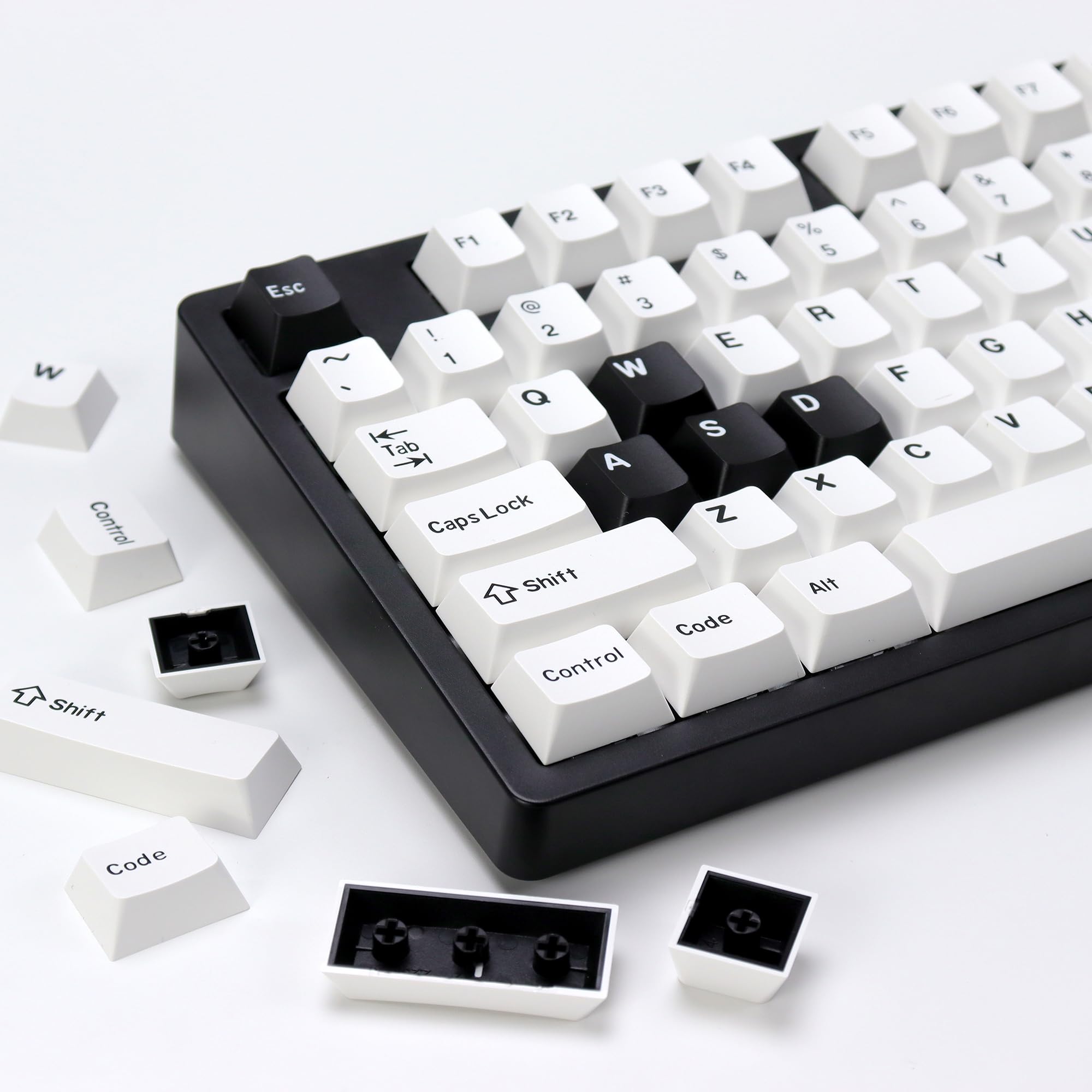 KBDiy Bow PBT Double Shot Keycap Set,174 Keys White and Black Custom Key Cap Keycaps 60 Percent Cherry Profile Keycaps for 61/64/68/84/87/100/104/108