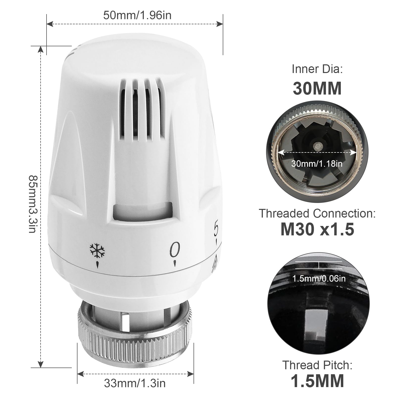 Robinet Thermostatique Radiateur Tête Thermostatique M30 X 1,5 BYZESTY 6 Pièces