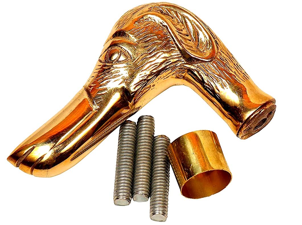 Premium Quality Canes and Walking Sticks Brown & Golden, Solid Brass Dachshund Dog Head Only Handle Valentines Day Gift