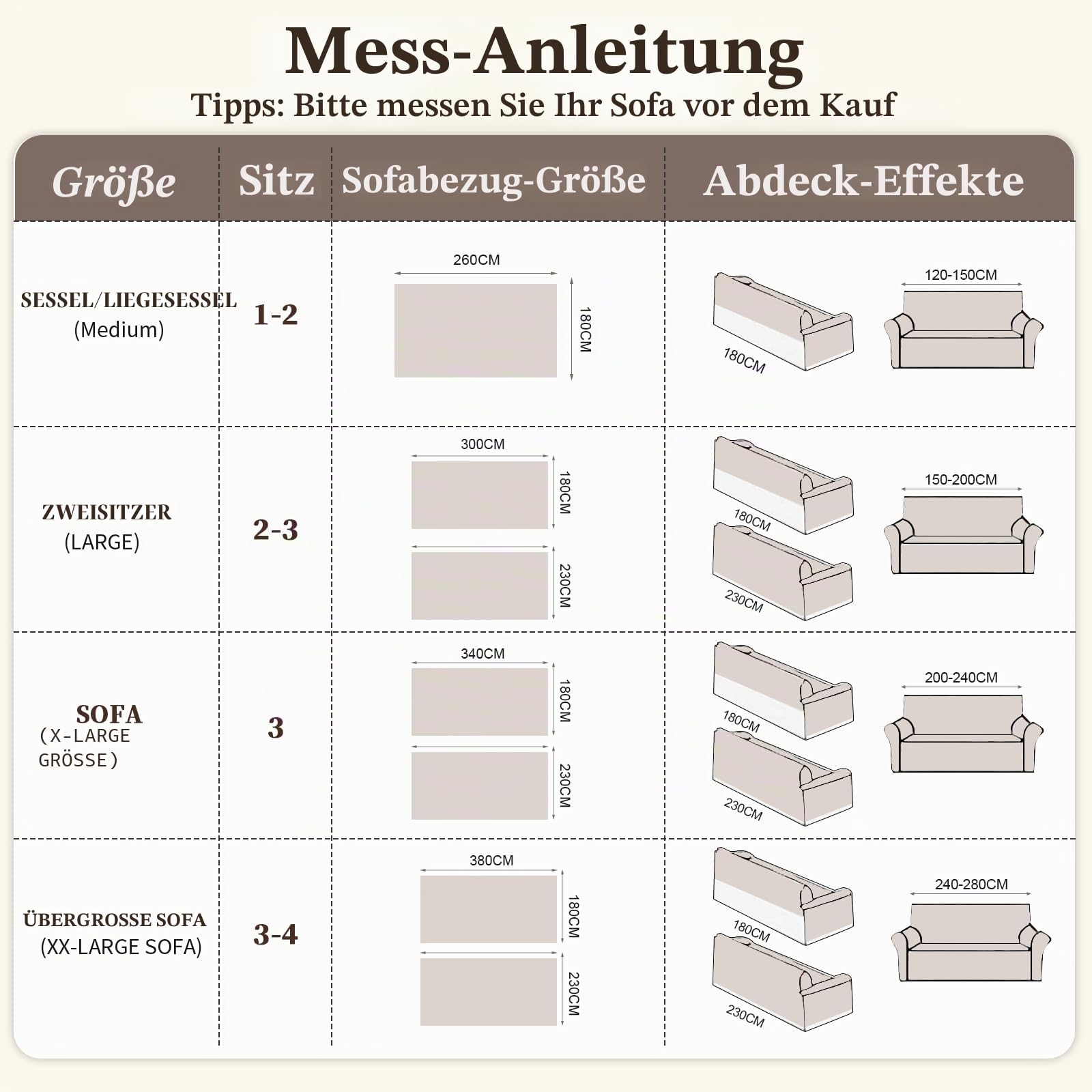 Sofa Überwurfdecke für 4 Sitzer, L-förmige Ecksofas, Einfarbige Chenille Kratzfest Sofaüberzug, Waschbar Sofaüberwurf, haustierfreundlich Couchüberzug mit Quasten F Beige 180x380cm