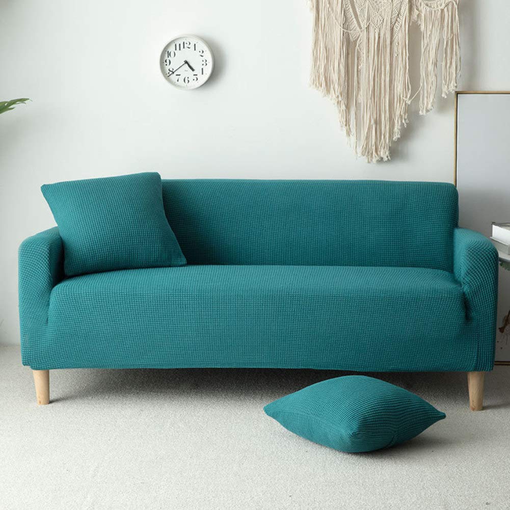 Housse de canapé extensible bleu 3 places YEARLY, protection salon pour automne hiver