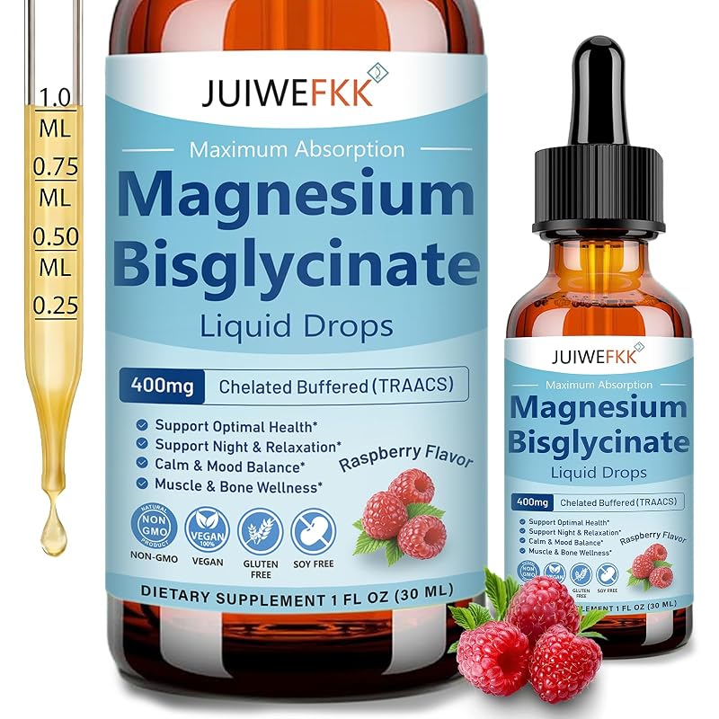 JUIWEFKK Suplemento de Magnésio Bisglicinato Líquido 400 mg, 30 mL