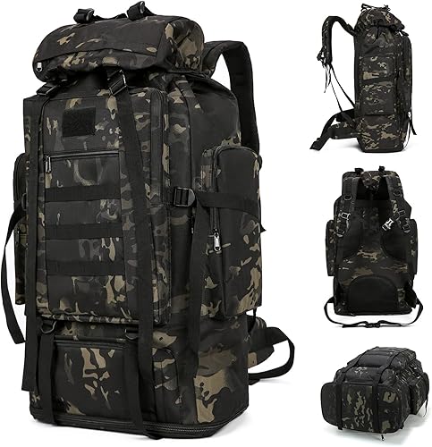 70L100L senderismo camping mochila MOLLE mochila impermeable Daypack para viajar, Negro Cp, Mochila de senderismo 100l