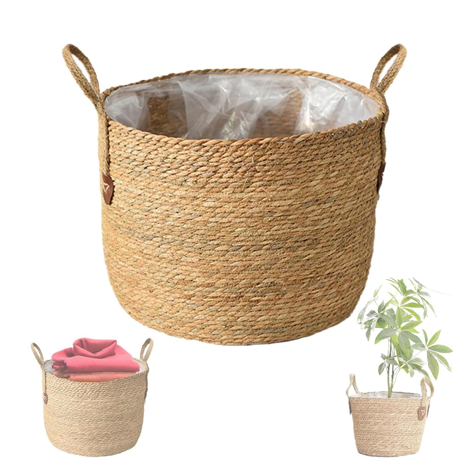 SANGOGO - Cesta de mimbre para plantas, gran maceta trenzada, de ratán interior, moderna y práctica, cesta para plantas de mimbre, decoración de hogar y almacenamiento elegante, diámetro (L)