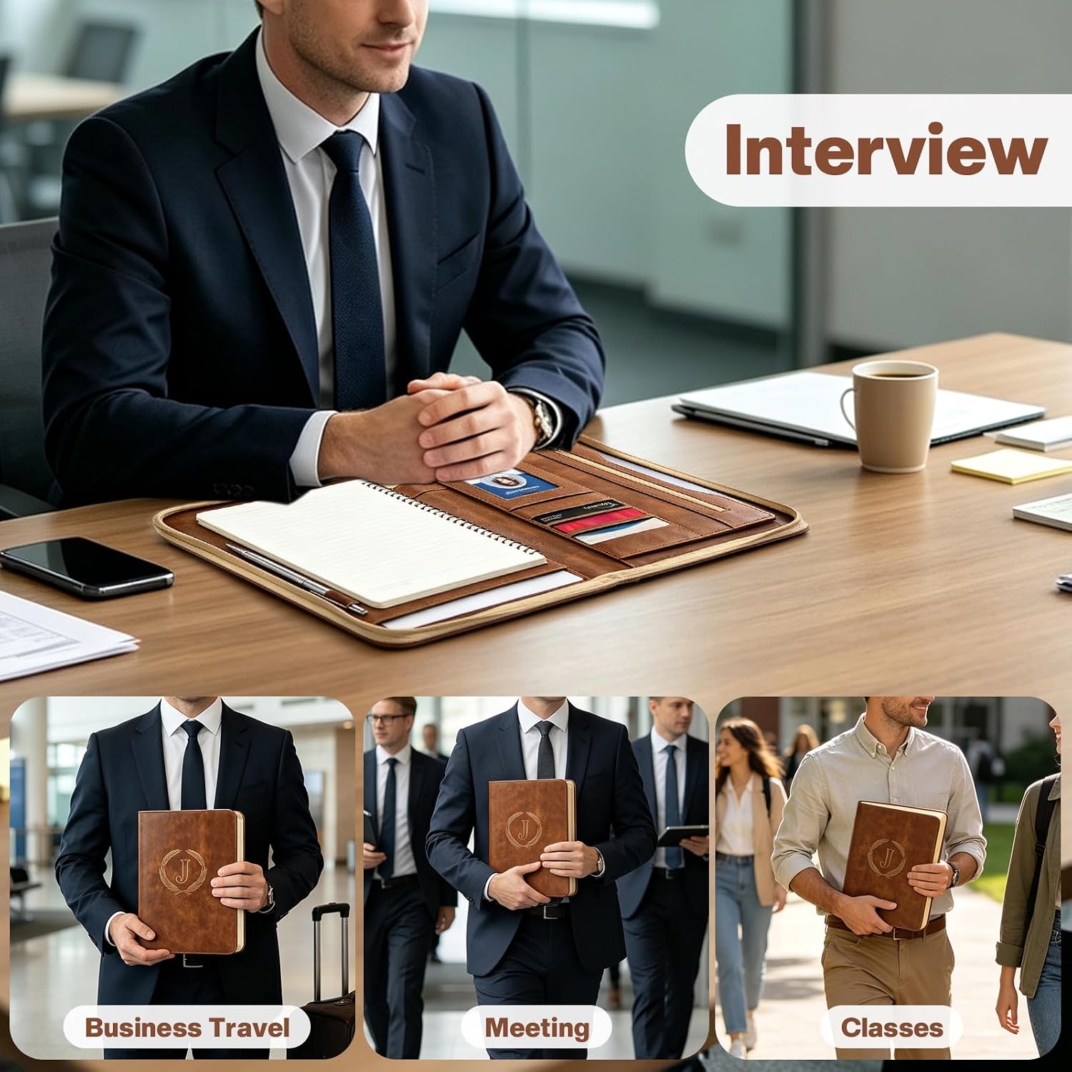 Leather Portfolio, Vegan Leather Resume Organizer & Padfolio for Men, Women image 2