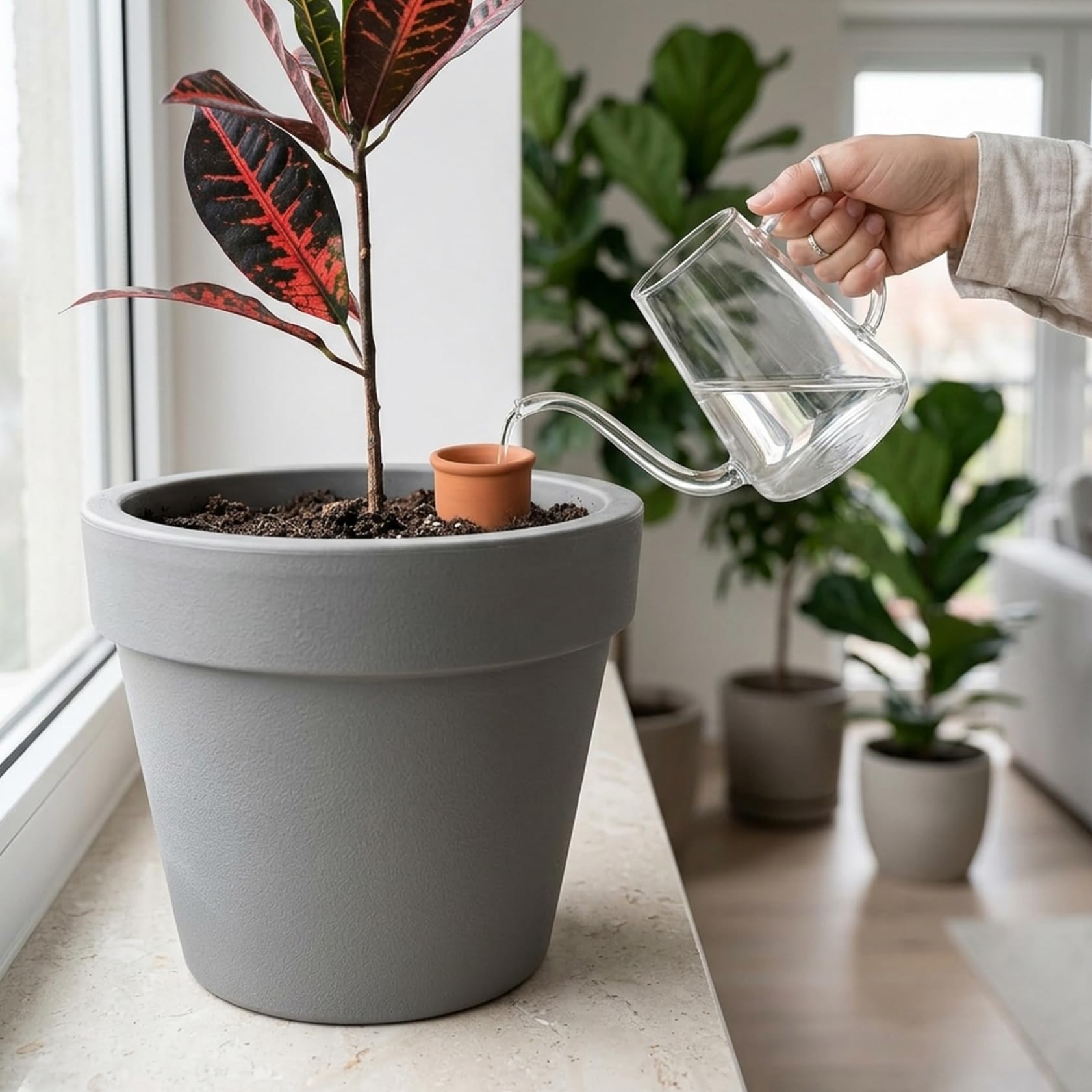 Confezione da 4 vasi per irrigazione in terracotta, globi autoirriganti per piante per piante in vaso da interno ed esterno, sistema automatico di irrigazione per con punte di a