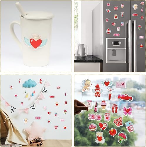 Miniatura 6 de 20 calcomanías de gel grueso para el día de San Valentín, calcomanías de gel para ventana de San Valentín para niños, niños pequeños y adultos,