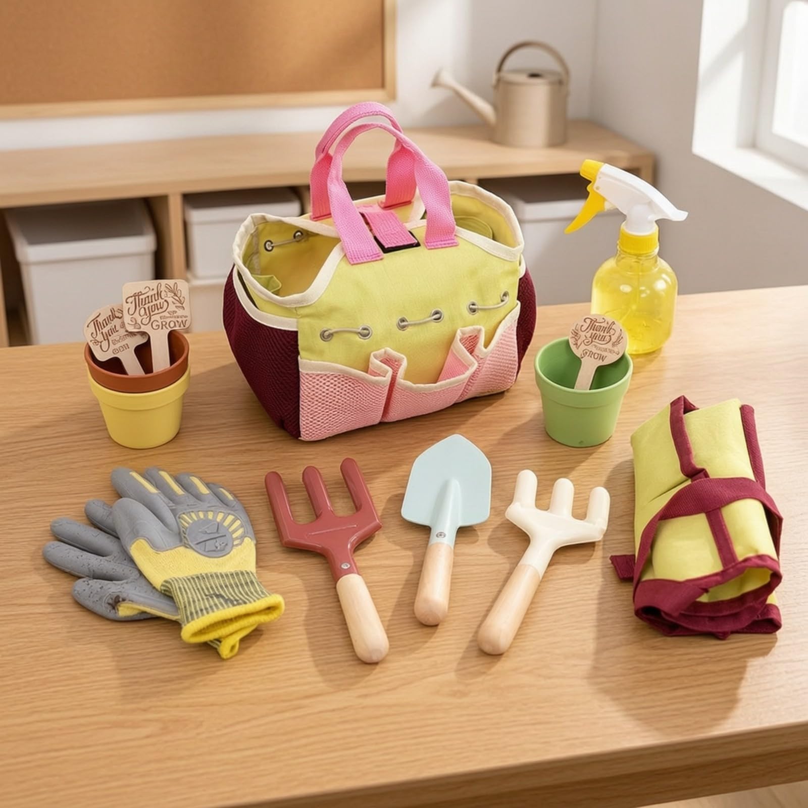 Kit di attività di Giardinaggio per Bambini con Borsa Portaoggetti Educativo Kit Attrezzi Giardino Bambini Sicuro per Casa