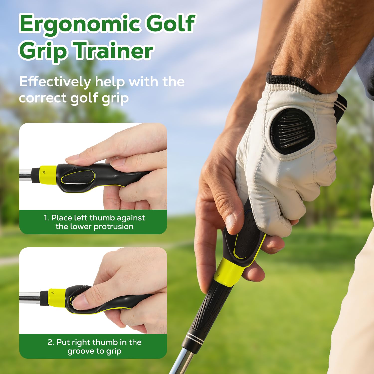 MoKo Entraîneur de Prise de Golf, 2 Pièces Aides à l'Entraînement au Golf pour Corriger la Position des Mains, Outil de Pratique pour Améliorer Force de Prise, Précision et Technique de Swing