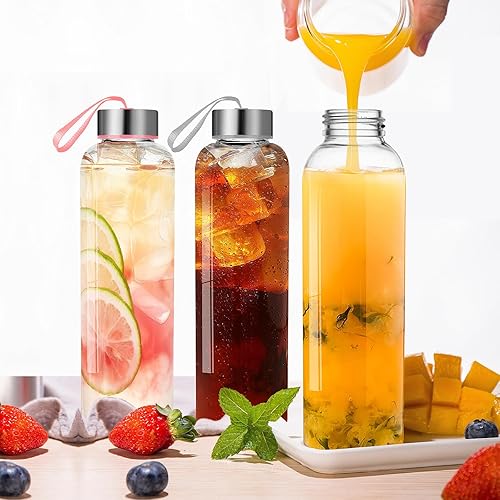 Miniatura 7 de GoldArea Botellas de agua de vidrio  6 paquetes de botellas de vidrio de 18 onzas con tapas para jugo, limpiezas de jugo y botellas de jugo