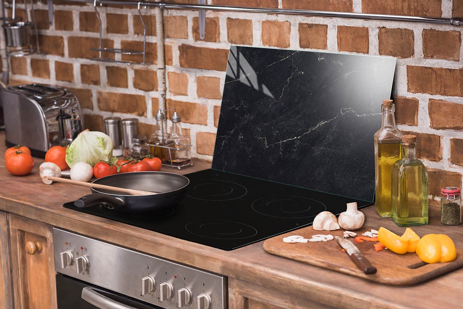 Copri piano cottura induzione 70x52 cm copertura per piano cottura in vetroceramica 1 pezzi universale per piastre di cottura paraspruzzi tagliere in vetro temprato, Marmo nero