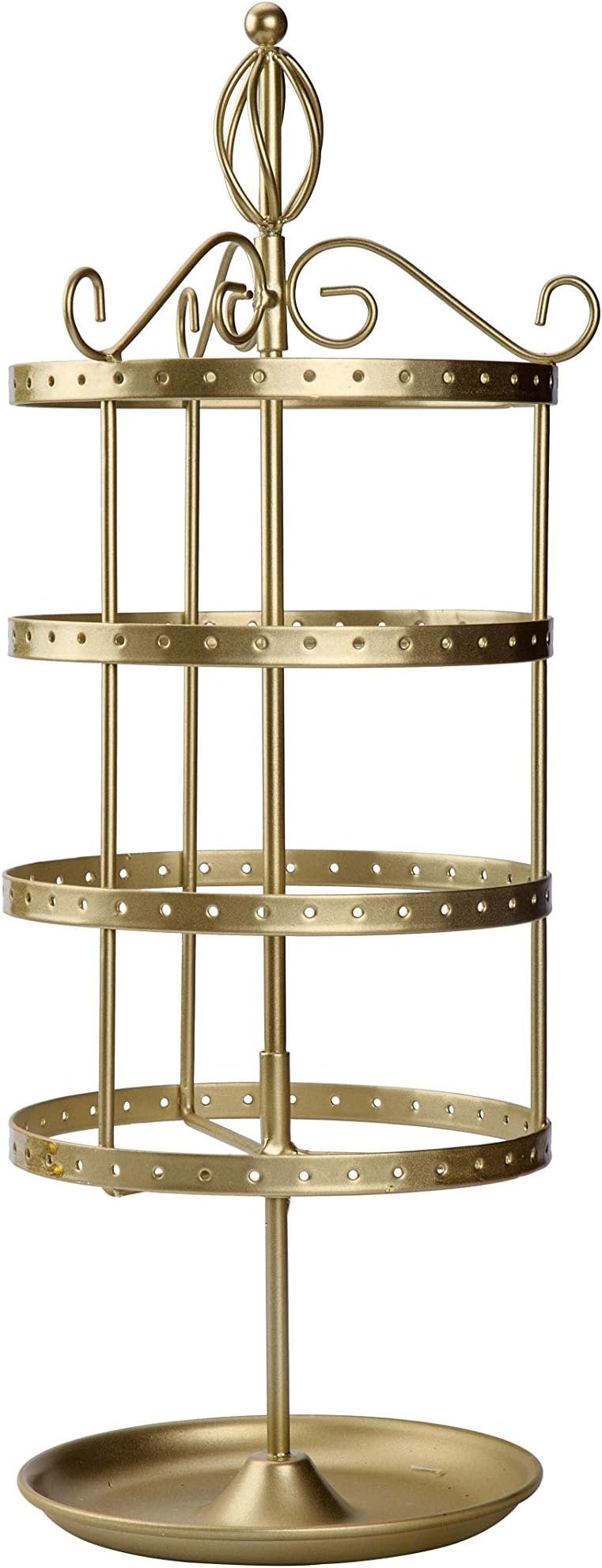 4 Tiers Rotating Jewelry Organizer Earring Holder Stand Earring Tree Tabletop Metal Display Rack for Women and Girl - Gold